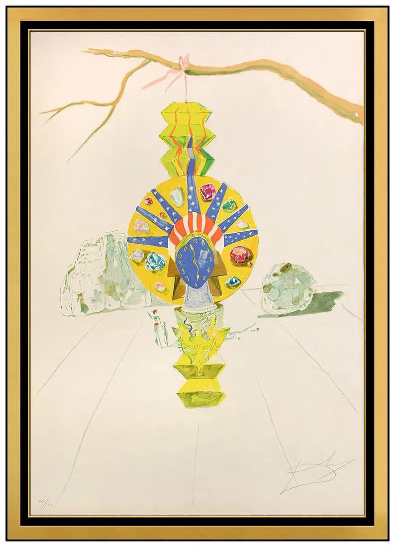 Salvador Dali Original Color Lithograph American Clock Hand Signed Framed Art (1 of 5)