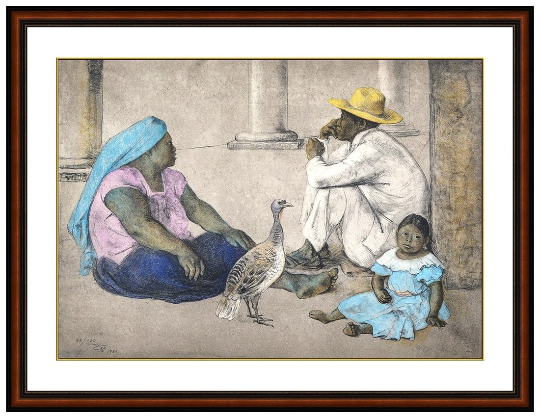 Francisco Zuniga Color Lithograph La Familia Indigena II Hand Signed Framed Art (1 of 6)
