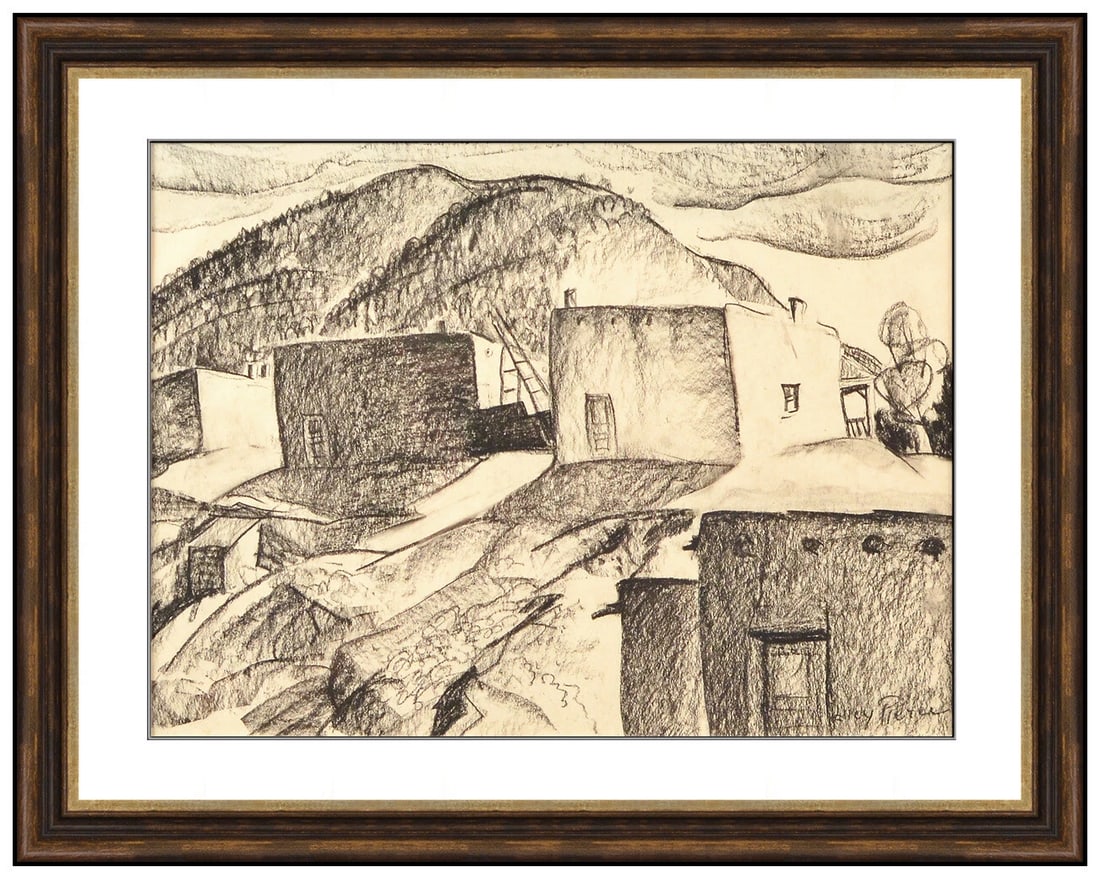 Lucy Pierce Original Conte Crayon Drawing Signed Taos Western Landscape Art (1 of 5)