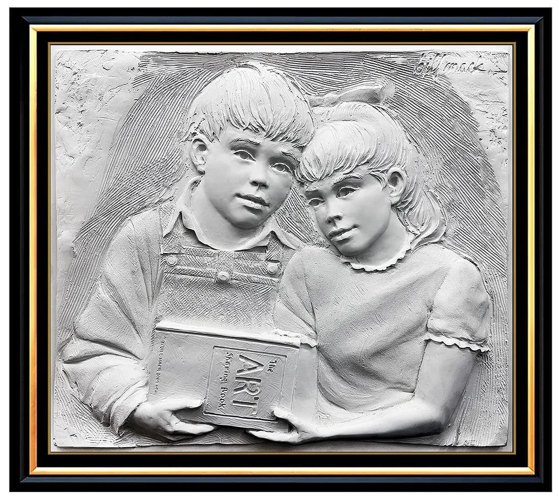 Bill Mack Original Bonded Sand Sculpture Sharing Children Signed Framed Artwork (1 of 4)