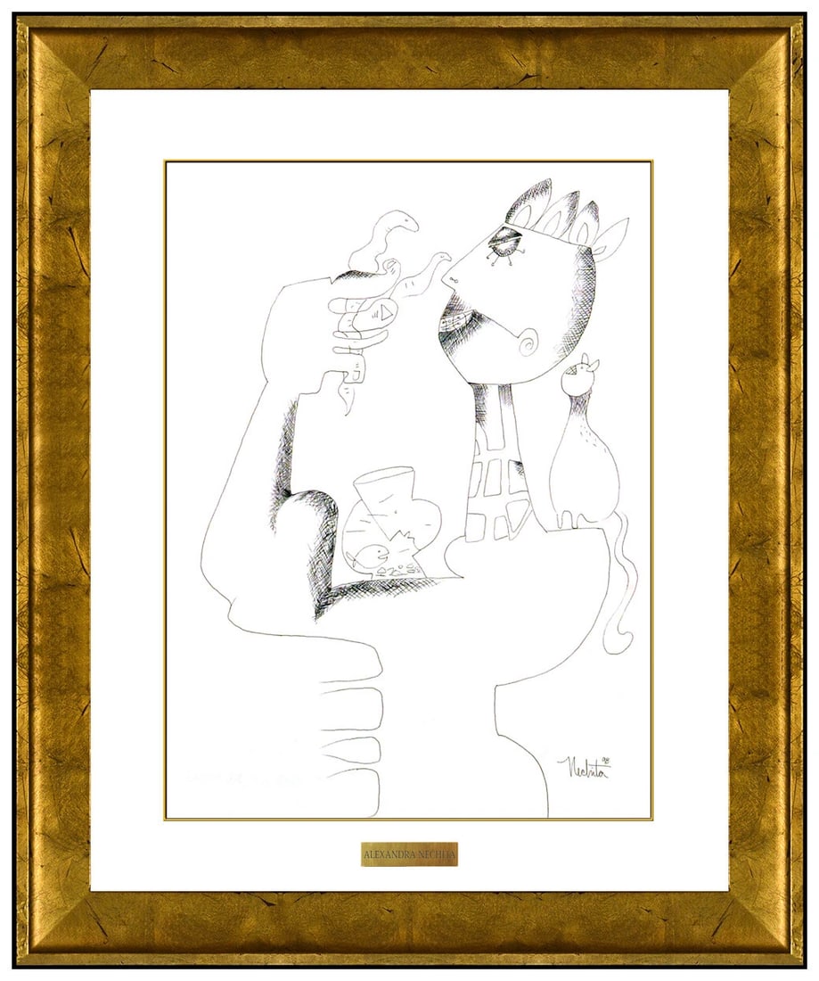 Alexandra Nechita Original Ink Drawing Signed Monster Figurative Picasso Style Art (1 of 5)