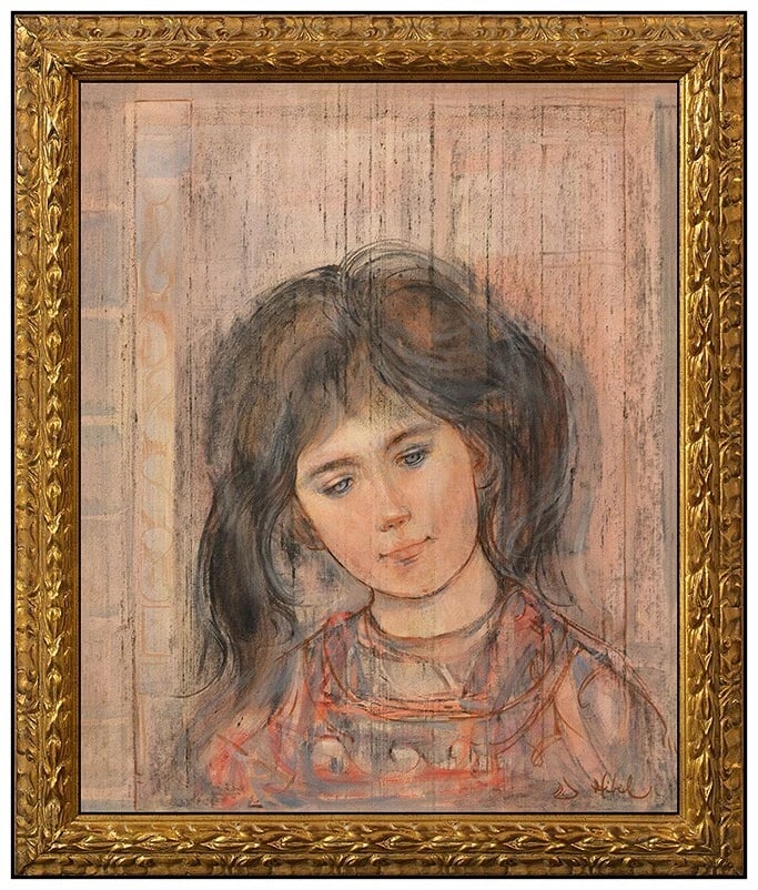 Edna Hibel Original Oil Painting On Board Signed Female Portrait Framed Artwork (1 of 4)