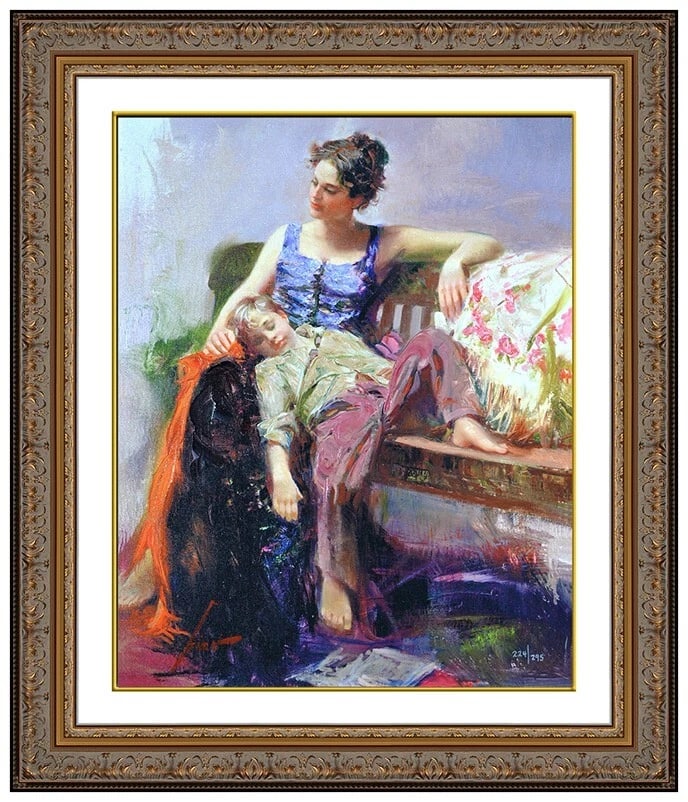 Pino Daeni Hand Embellished Giclee On Canvas Signed Afternoon Nap Framed Artwork (1 of 5)
