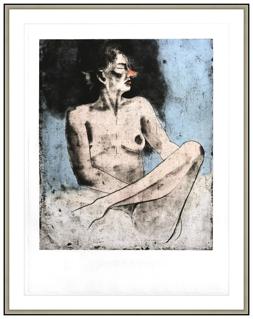 Jim Dine Original Cellist Against Blue Etching Painting Signed Framed Art (1 of 6)