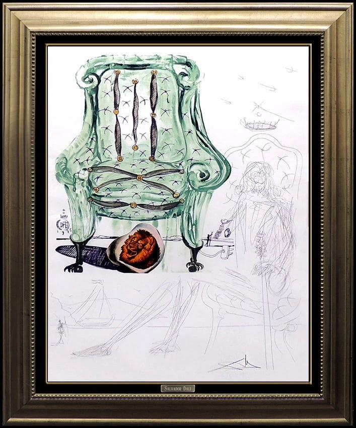 Salvador Dali Authentic Lithograph Hand Signed Armchair Surreal Collage Artwork (1 of 7)