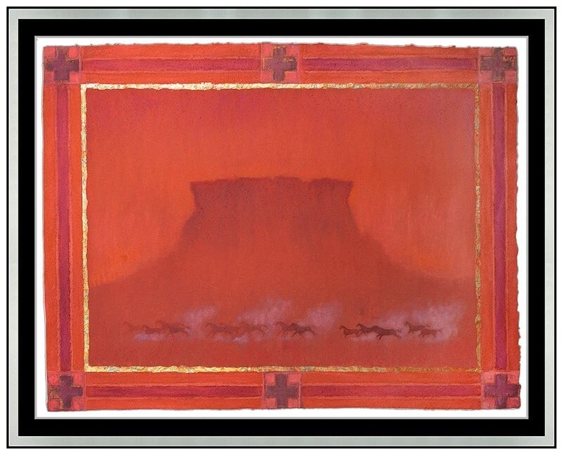 Paul Brach Original Pastel Gold Leaf Painting Signed Landscape Horses Framed Art (1 of 6)