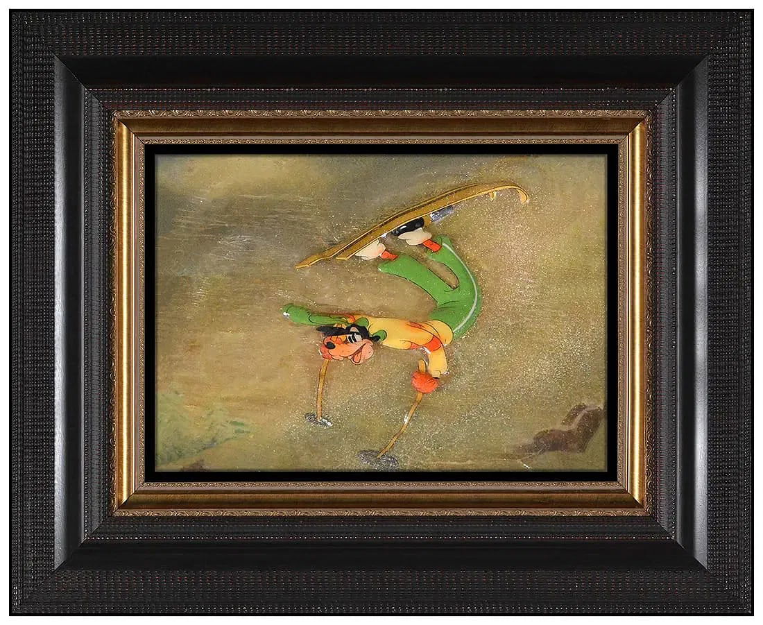 Disney Studios Original Painting On Celluloid Goofy Skiing Signed Framed Artwork (1 of 4)