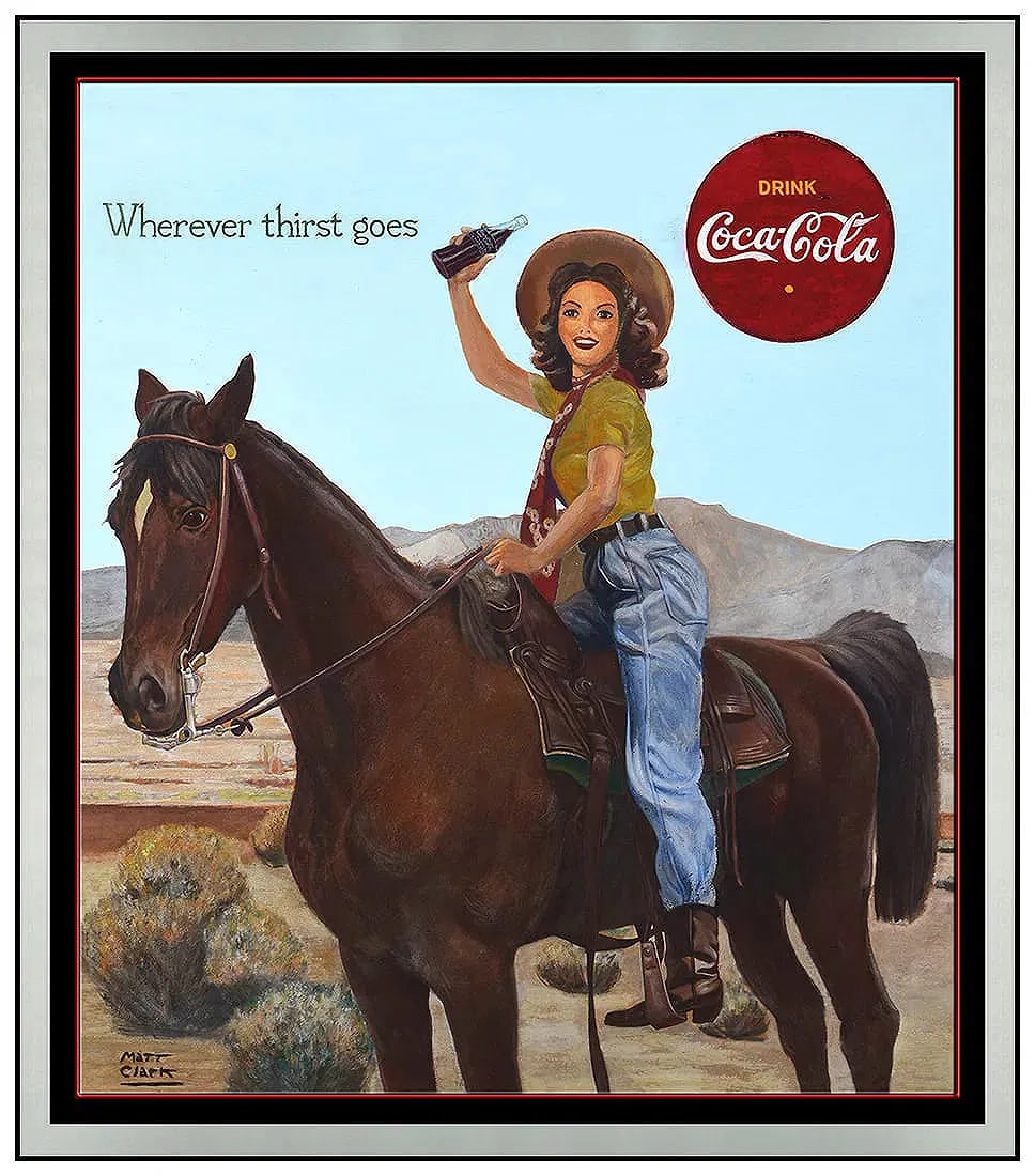 Matt Clark Original Oil Painting On Board Signed Figure Horse Framed Artwork: This lot includes:Gallery COA. In-house shipping available (insurance and international shipping for an additional charge).Artist: Matt ClarkTitle: Wherever Thirst GoesMedium: Oil Painting On BoardSiz