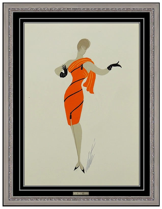 Erte Original Gouache Painting Signed Folies Dress Costume Design Artwork (1 of 6)