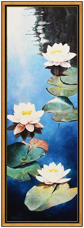Carl Schlademan Large Original Oil Painting On Canvas Signed Water Lily Artwork (1 of 5)