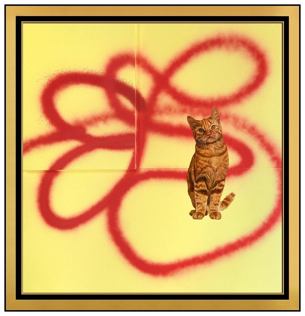 Kristin Calabrese Original Oil Painting On Board Signed Cat Portrait Framed Art (1 of 4)