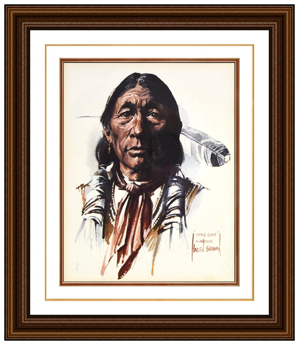Harley Brown Original Gouache Watercolor Painting Signed Native American Artwork (1 of 4)
