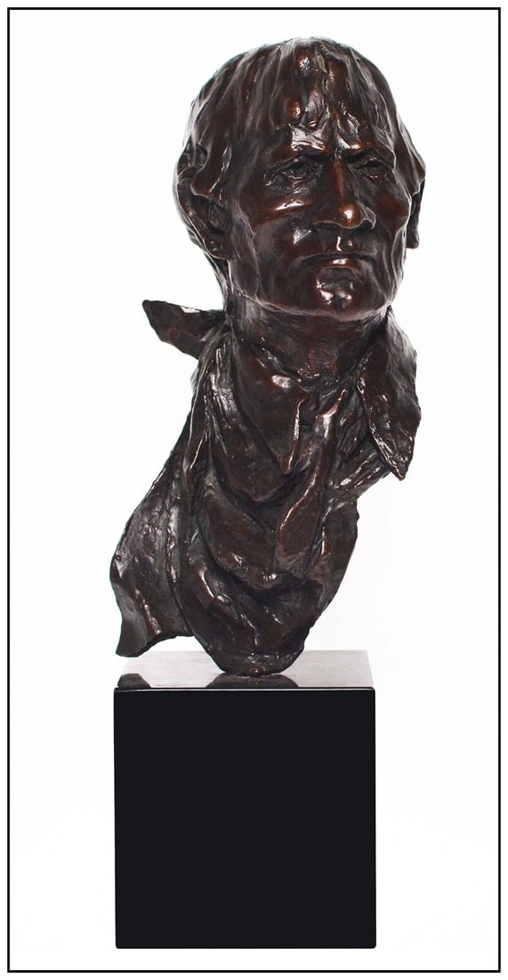 Fritz White Bronze Sculpture The Drover Western Portrait Signed Artwork (1 of 5)