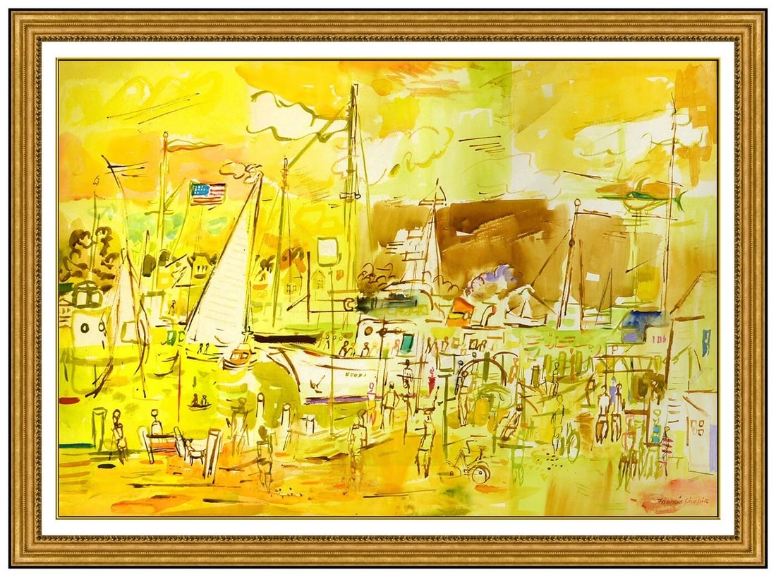 Francis Chapin Original Gouache Painting Harbor Sailboats Signed Framed Artwork (1 of 5)