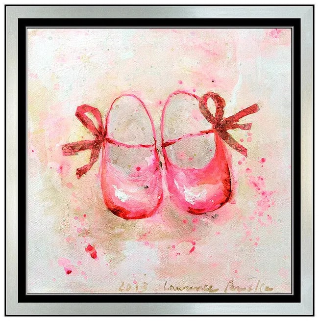 Laurence Amelie Original Acrylic Painting Ballet Dancer Signed Framed Artwork: This lot includes:Gallery COA. In-house shipping available (insurance and international shipping for an additional charge).Artist: Laurence AmelieTitle: First Slippers Medium: Acrylic Painting On Canv