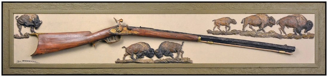 Bill Freeman Original Wall Relief Sculpture Western Signed Mixed Media Art: This lot includes:Gallery COA. In-house shipping available (insurance and international shipping for an additional charge).Artist: Bill FreemanTitle: Tracking The Hurd Medium: WoodSize: 12" x 54"Signe