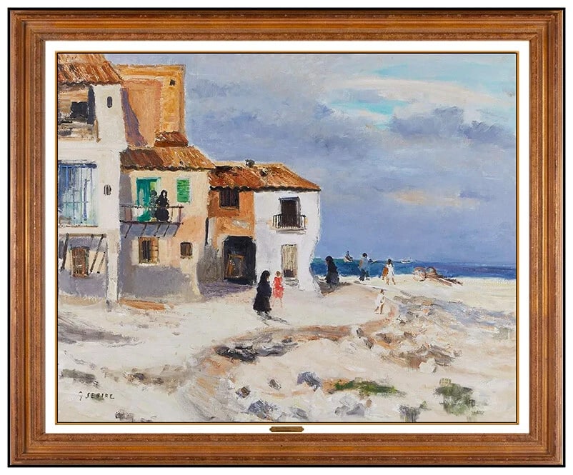 Gaston Sebire Original Oil Painting On Canvas Coastline Seascape Signed Large Art: This lot includes:Gallery COA. In-house shipping available (insurance and international shipping for an additional charge).Artist: Gaston SebireTitle: Maisons a Villajoyosa, Espagne Medium: Oil Painti