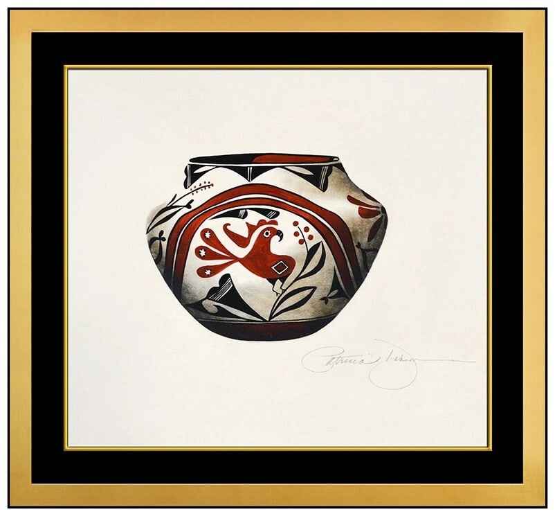 Patricia Dobson Original Acrylic Painting On Board Vase Still Life Signed Framed Art: This lot includes:Gallery COA. In-house shipping available (insurance and international shipping for an additional charge).Artist: Patricia Dobson Title: Acoma Polychrome BowlMedium: Acrylic Painting