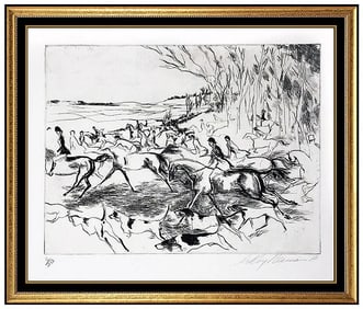 Leroy Neiman Original Etching Into The Open Fox Hunt Sports Hand Signed Art