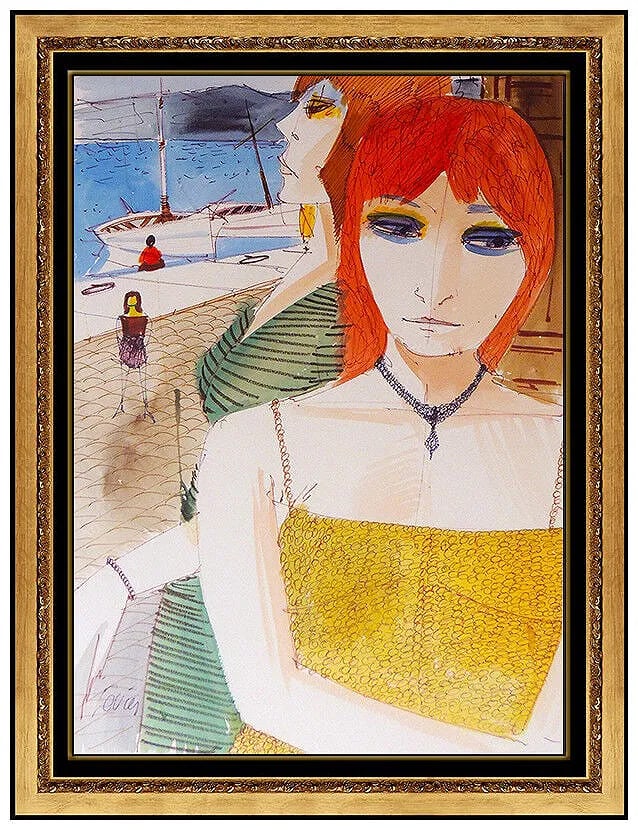 Charles Levier Original Gouache Painting Female Portrait Seascape Signed Artwork: This lot includes:Gallery COA. In-house shipping available (insurance and international shipping for an additional charge).Artist: Charles Levier Title: Ladies of the HarborMedium: Gouache PaintingSiz