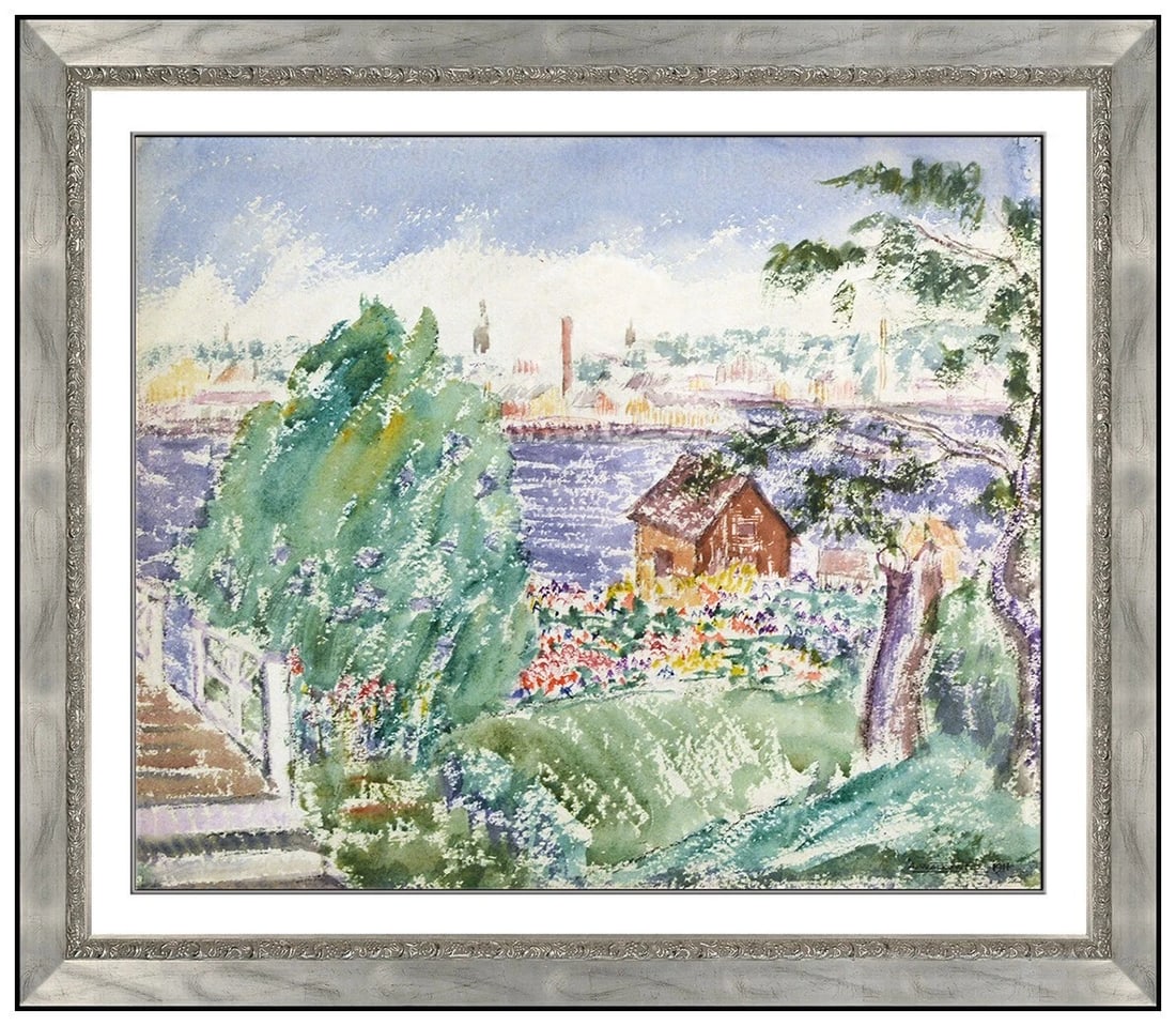 Abraham Walkowitz Original Gouache Watercolor Landscape Signed Framed Artwork (1 of 4)