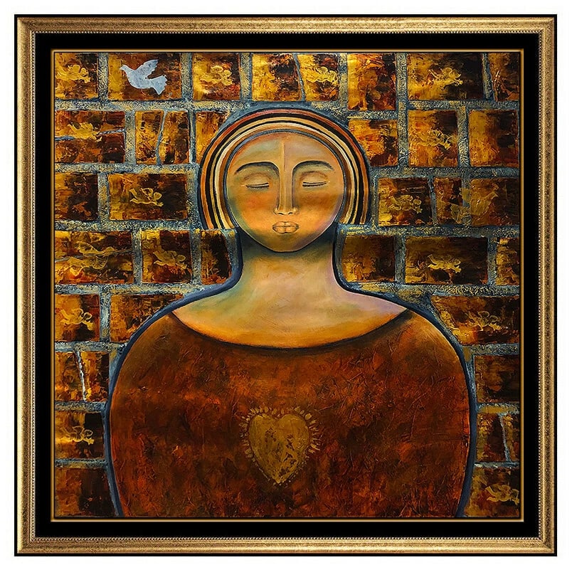 Gaylord Soli Large Original Acrylic Painting On Canvas Female Portrait Signed Art: This lot includes:Gallery COA. In-house shipping available (insurance and international shipping for an additional charge).Artist: Gaylord Soli Title: The DoveMedium: Acrylic Painting On Canvas Size: