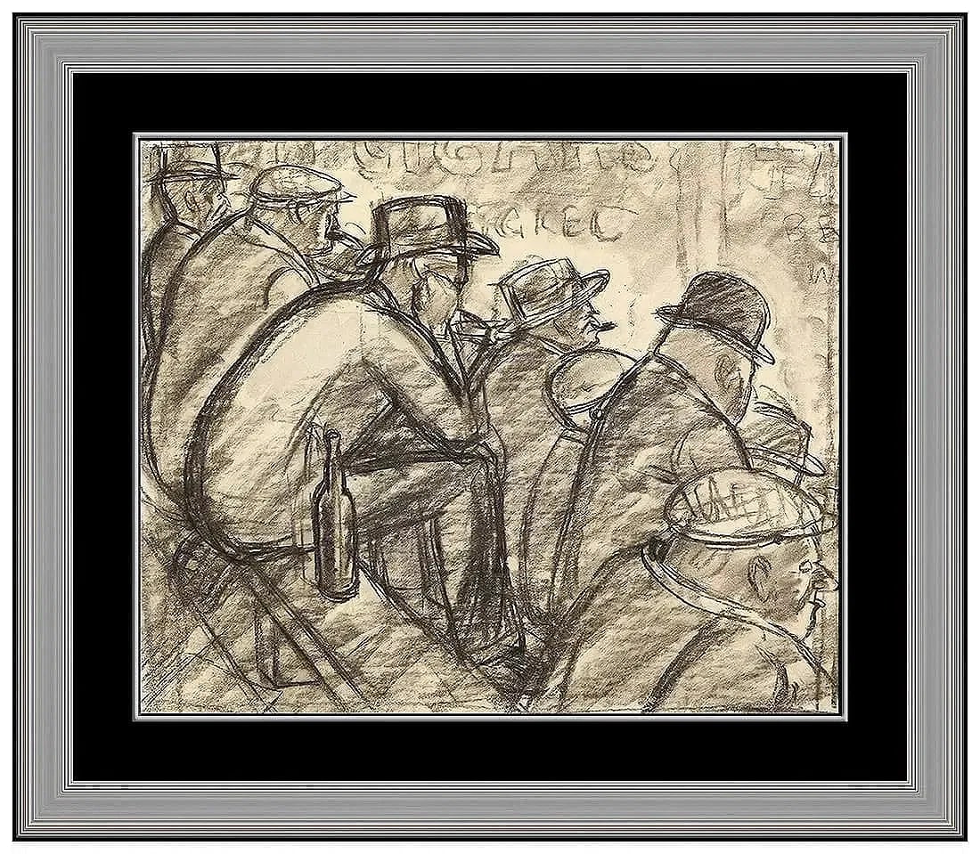 Carl Beetz Original Charcoal Drawing Figurative Signed Framed Artwork: This lot includes:Gallery COA. In-house shipping available (insurance and international shipping for an additional charge).Artist: Carl BeetzTitle: At The FightMedium: charcoal drawingSize: 12" x 15"F