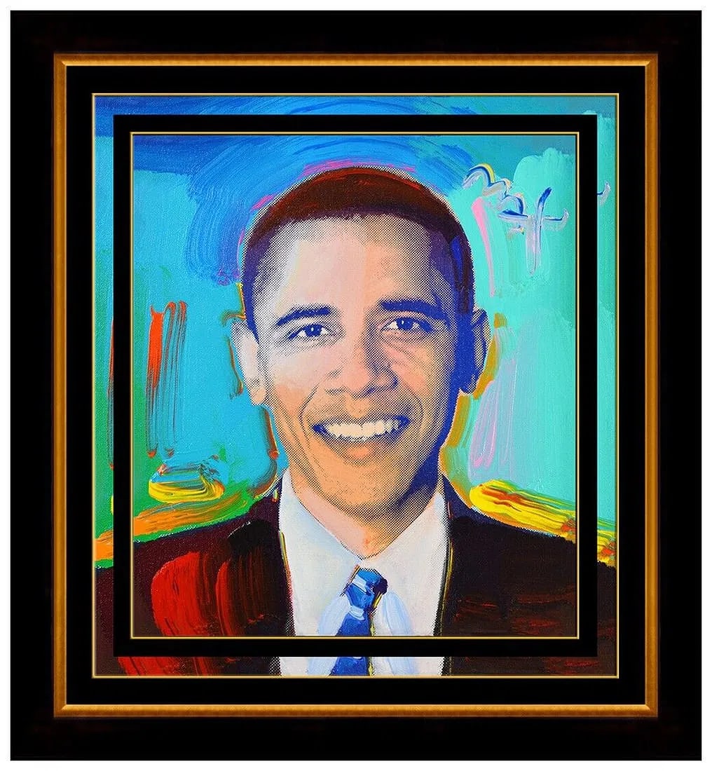 Peter Max Original Oil Painting On Canvas President Obama Portrait Signed Pop Art (1 of 6)