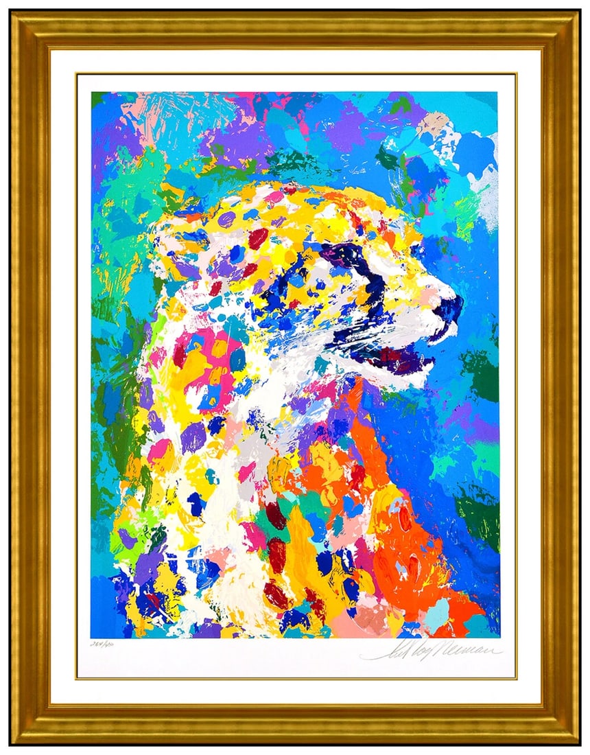 Leroy Neiman Large Cheetah Portrait Color Serigraph Hand Signed Big Cat Artwork (1 of 6)