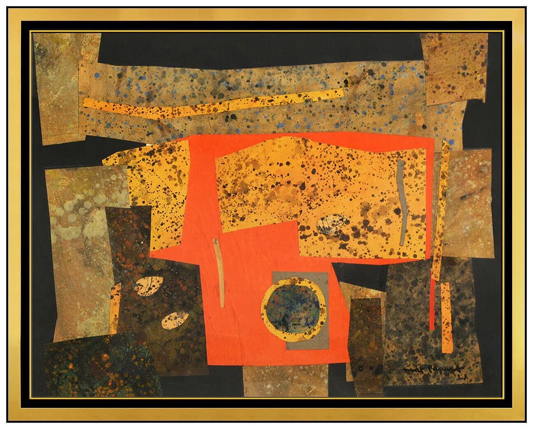 Max Papart Large Original Abstract Collage Gouache Painting On Canvas Signed Art (1 of 4)
