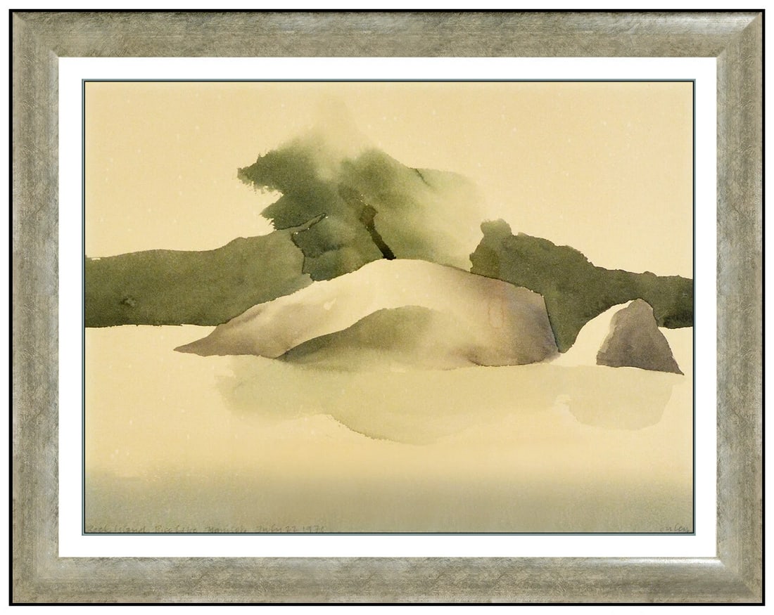 Toni Onley Original Watercolor Painting Canadian Landscape Signed Framed Artwork: This lot includes:Gallery COA. In-house shipping available (insurance and international shipping for an additional charge).Artist: Toni OnleyTitle: Rock Island, Rice Lake ManitobaMedium: WatercolorSiz