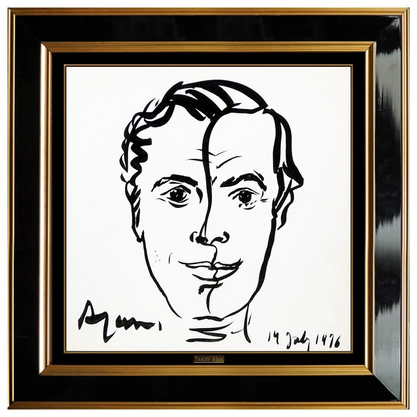 Yaacov Agam Original Ink Drawing Male Portrait Hand Signed Modern Art: This lot includes:Gallery COA. In-house shipping available (insurance and international shipping for an additional charge).Artist: Yaacov Agam Title: A Handsome Portrait - OriginalMedium: Ink DrawingS
