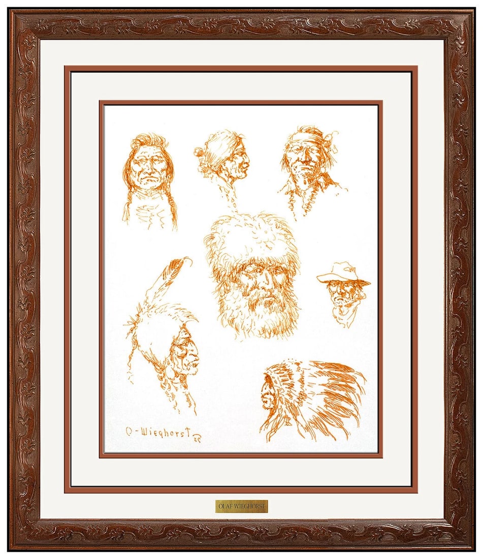 Olaf Wieghorst Original Ink Drawing Native American Portrait Signed Art (1 of 5)