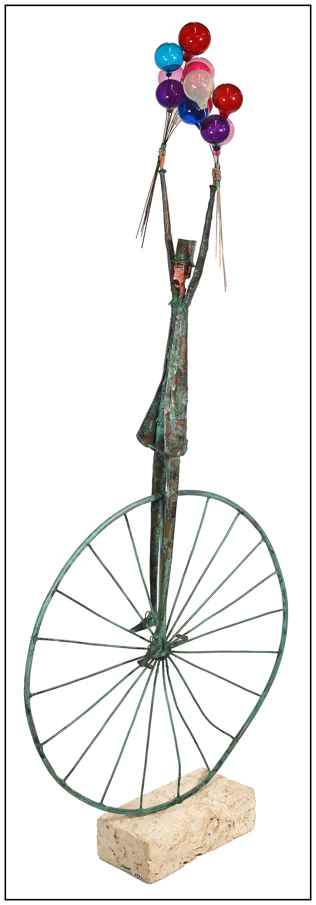 Jim Lewk Bronze Copper Glass Sculpture Pedaling Balloons Signed Art (1 of 6)