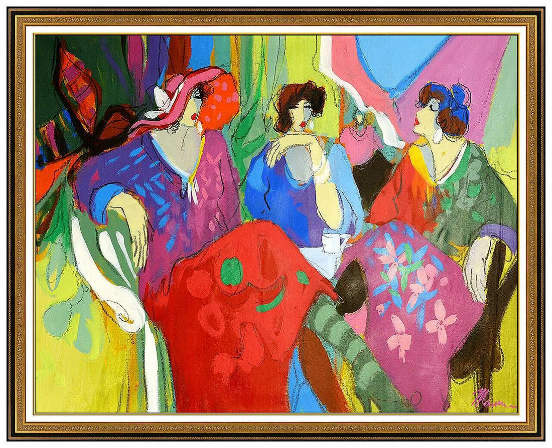Isaac Maimon Large Original Oil Painting On Canvas Cafe Women Signed Framed Art (1 of 4)