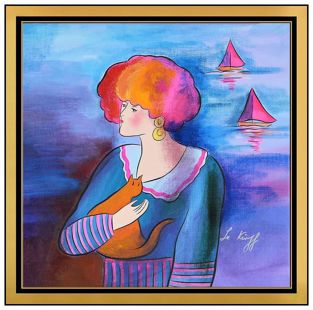 Linda Le Kinff Original Oil Painting On Canvas Female Figure Signed Framed Art: This lot includes:Gallery COA. In-house shipping available (insurance and international shipping for an additional charge).Artist: Linda Le Kinff Title: By the Water Medium: Oil Painting On CanvasSize