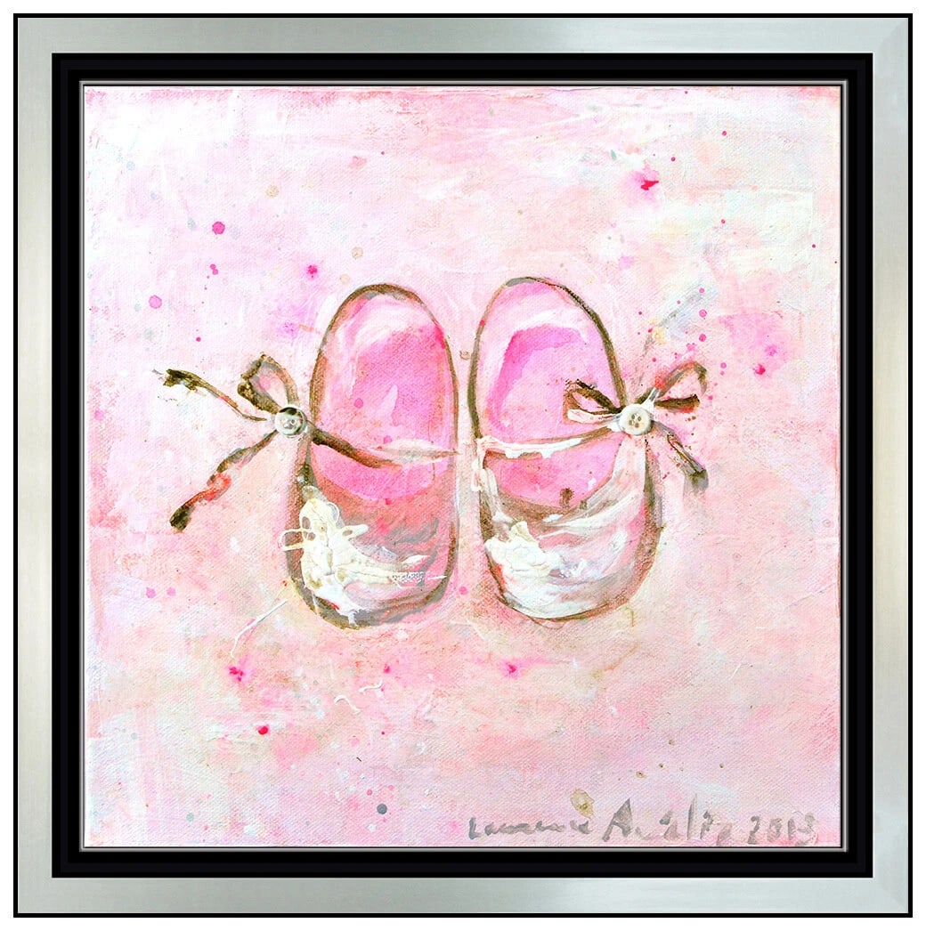 Laurence Amelie Original Oil Painting On Canvas Ballet Dance Signed Artwork: This lot includes:Gallery COA. In-house shipping available (insurance and international shipping for an additional charge).Artist: Laurence Amelie Title: First Shoes Medium: Acrylic Painting on Canvas