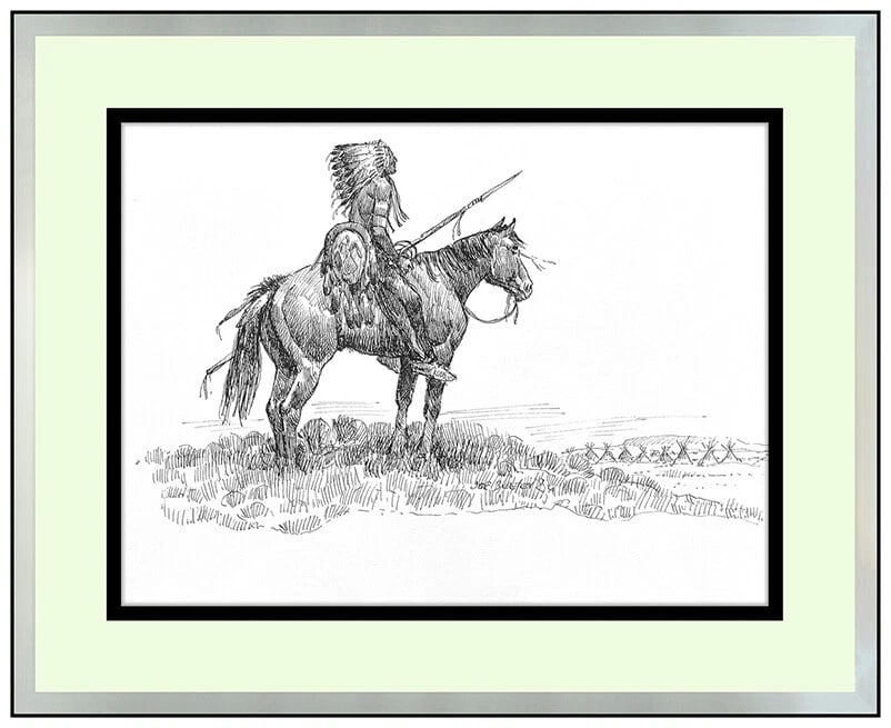 Joe Beeler Original Ink Drawing On Board Native American Horse Signed Art (1 of 4)