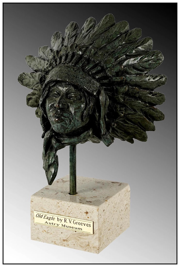 Richard V Greeves Old Eagle Bronze Sculpture Native American Signed Artwork (1 of 4)