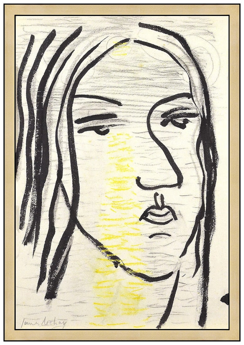 James Lechay Original Gouache Painting Female Portrait Signed Framed Art: This lot includes:Gallery COA. In-house shipping available (insurance and international shipping for an additional charge).Artist: James LechayTitle: Stern ThoughtsMedium: Gouache Painting Size: 15" x