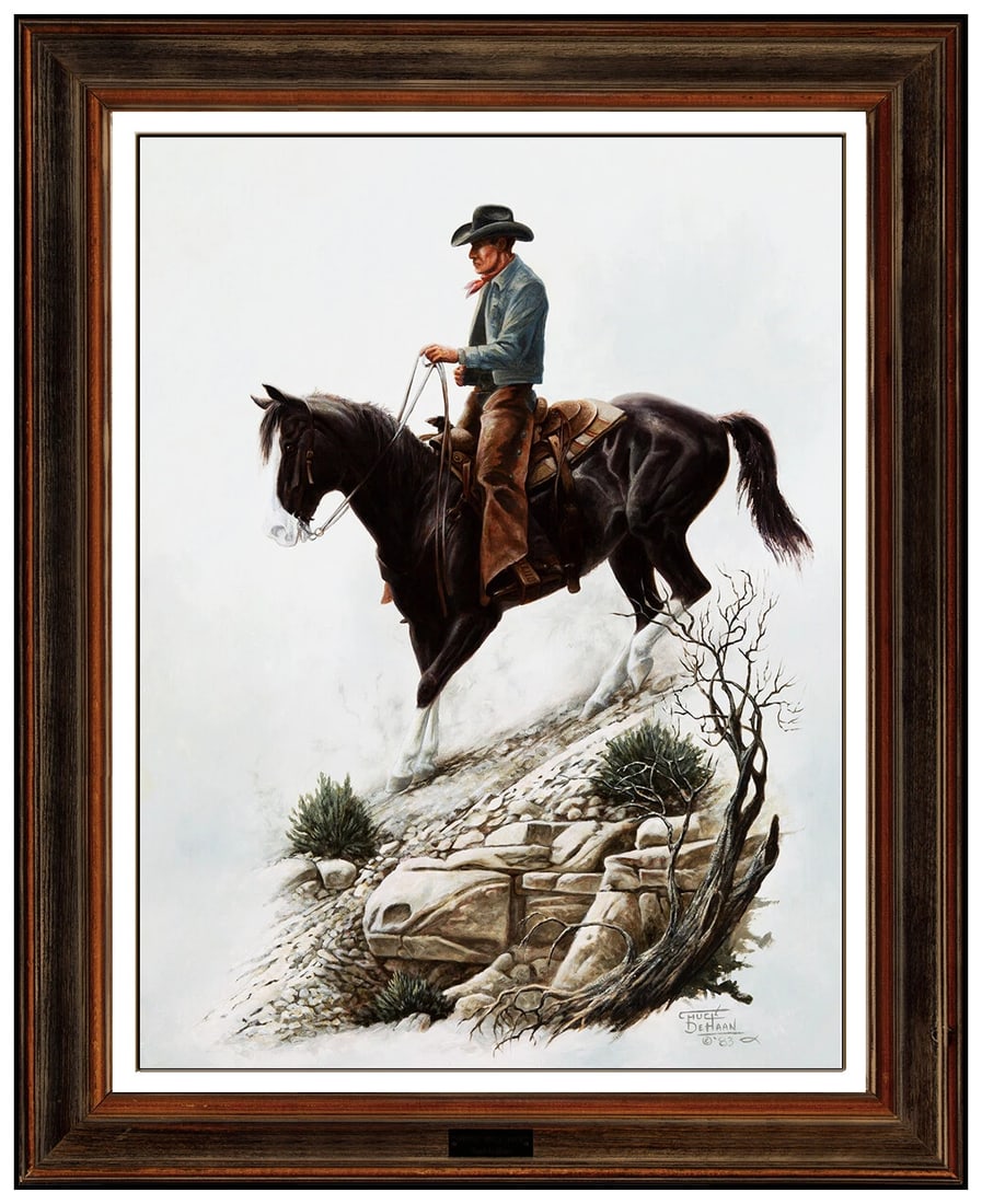 Chuck De Haan Original Oil Painting On Board Western Cowboy Horse Signed Art (1 of 4)
