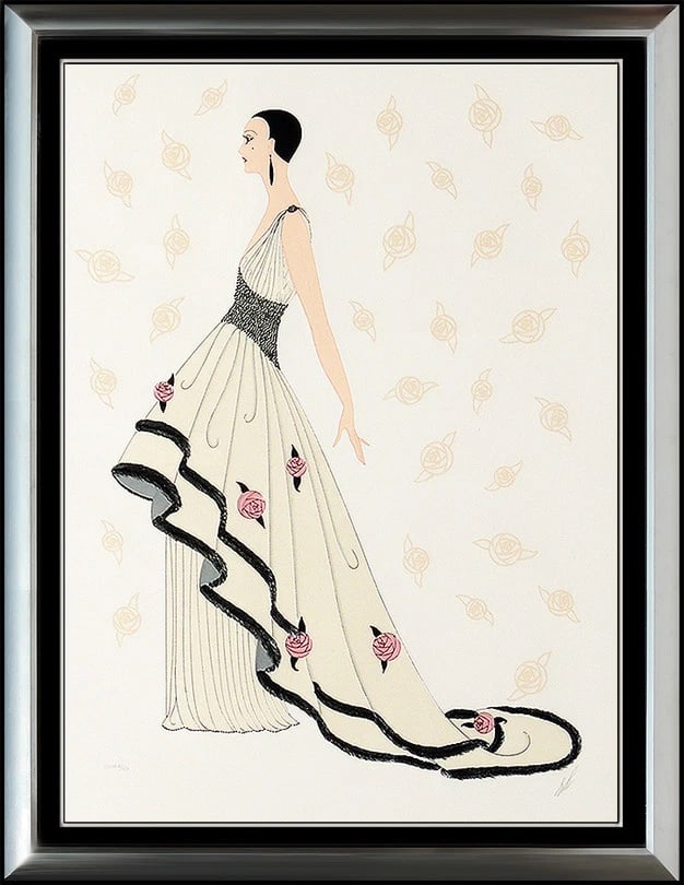 Erte Monaco Rose Gown Embossed Serigraph Art Deco Hand Signed Artwork: This lot includes:Gallery COA. In-house shipping available (insurance and international shipping for an additional charge).Artist: ErteTitle: Rose GownMedium: SerigraphSize: 35" x 26"Framed: 48" x 39"