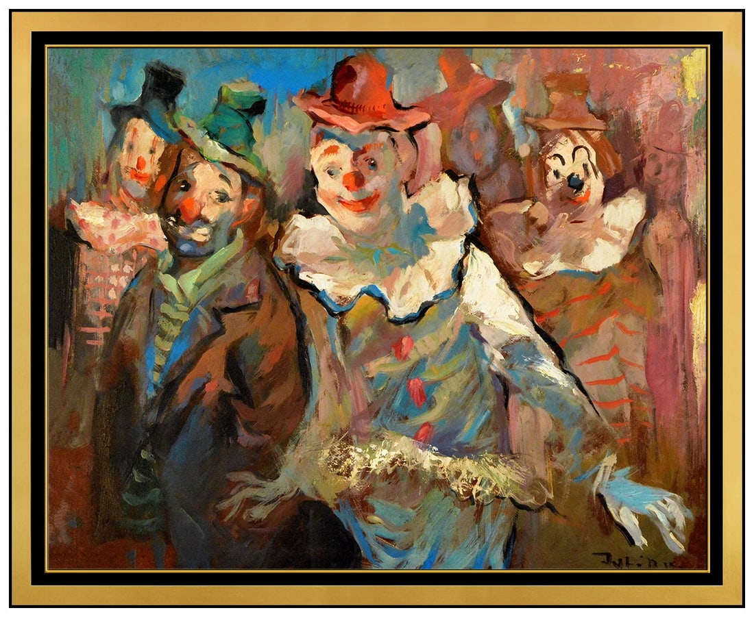 Julian Ritter Original Oil Painting On Board Clown Portrait Signed Framed Art (1 of 4)