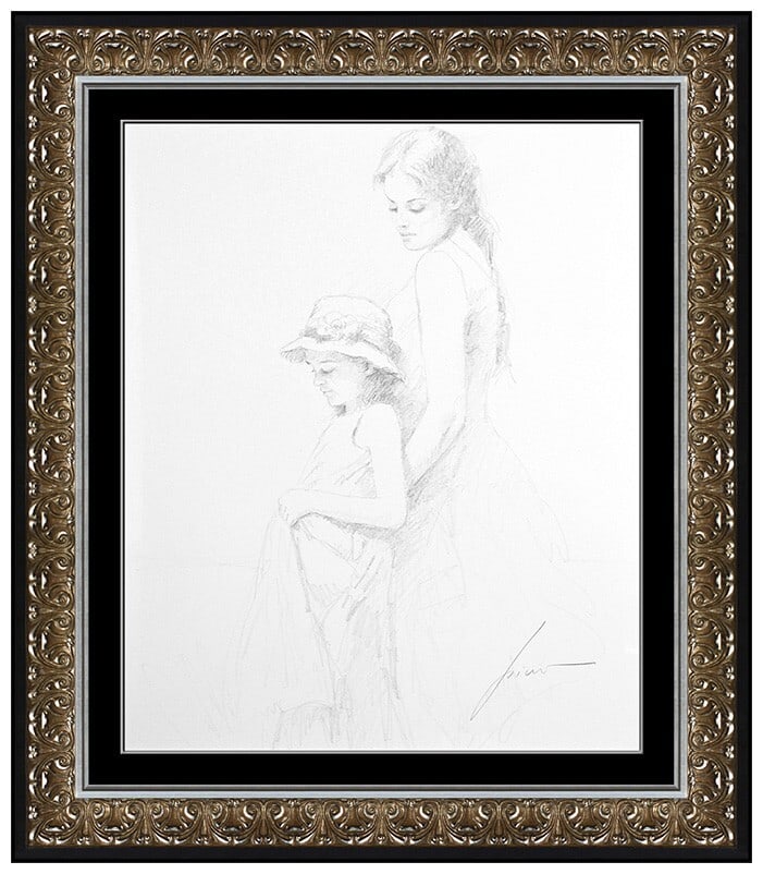 Pino Daeni Original Drawing Signed Child Female Portrait Framed Art: This lot includes:Gallery COA. In-house shipping available (insurance and international shipping for an additional charge).Artist: Pino Daeni Title: SistersMedium: pencil drawing Size: 20” x 16&