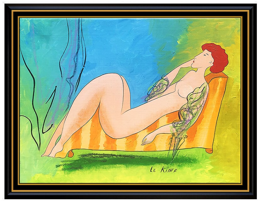 Linda Le Kinff Original Oil Painting On Canvas Signed Nude Female Portrait Art: This lot includes:Gallery COA. In-house shipping available (insurance and international shipping for an additional charge).Artist: Linda Le Kinff Title: ContemplationMedium: Oil Painting On CanvasSize