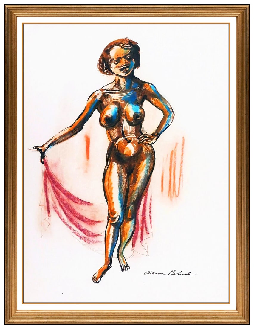 Aaron Bohrod Original Pastel Illustration Signed Nude Female Figurative Art: This lot includes:Gallery COA. In-house shipping available (insurance and international shipping for an additional charge).Artist: Aaron Bohrod Title: Living Life Nude Medium: Ink and Pastel painting