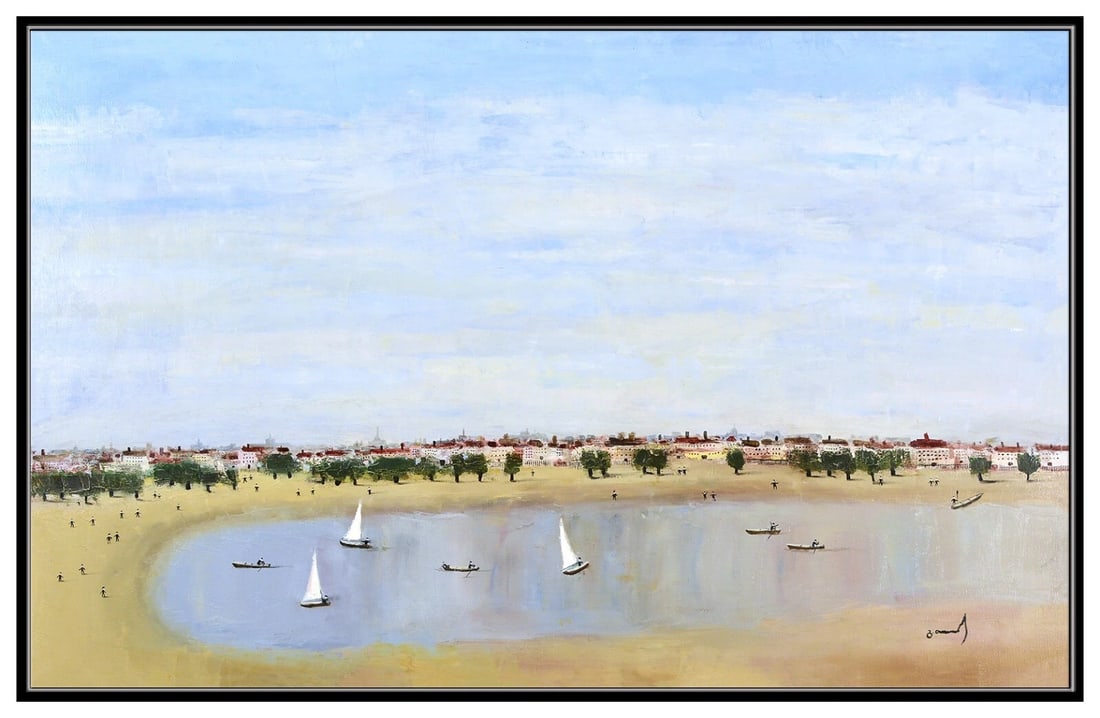 Georgy Totibadze Original Oil Painting On Canvas Harbor Landscape Signed Framed Art: This lot includes:Gallery COA. In-house shipping available (insurance and international shipping for an additional charge).Artist: Georgy Totibadze Title: FleugoneMedium: Oil Painting On Canvas Size: