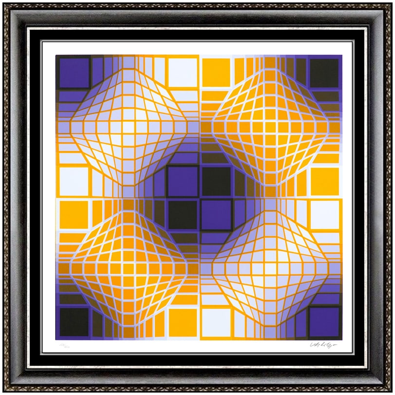 Victor Vasarely Color Silkscreen Vega Signed Modern Op Art Illusion: This lot includes:Gallery COA. In-house shipping available (insurance and international shipping for an additional charge).Artist: Victor Vasarely Title: MelyMedium: SilkscreenSize: 26" x 26"Framed: 3