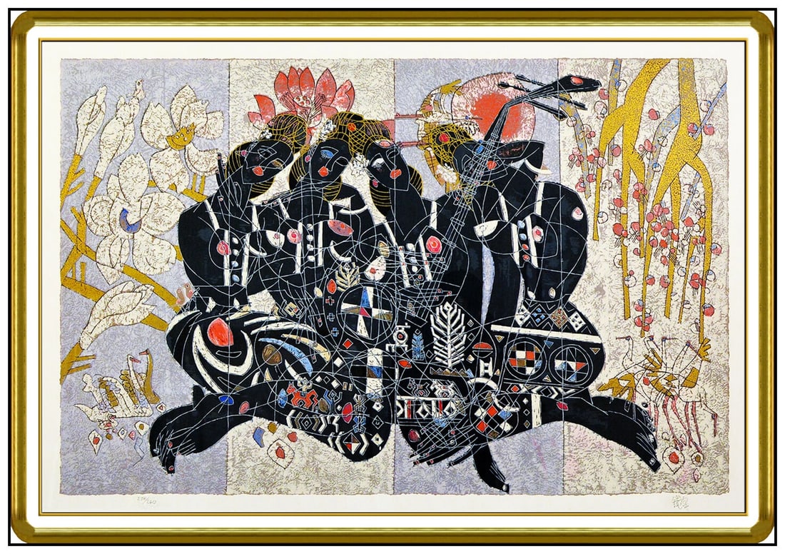 Jiang Tie Feng Four Season Large Color Serigraph Signed Chinese Portrait Art: This lot includes:Gallery COA. In-house shipping available (insurance and international shipping for an additional charge).Artist: Jiang Tie FengTitle: Four SeasonMedium: SerigraphSize: 27" x 42"Frame