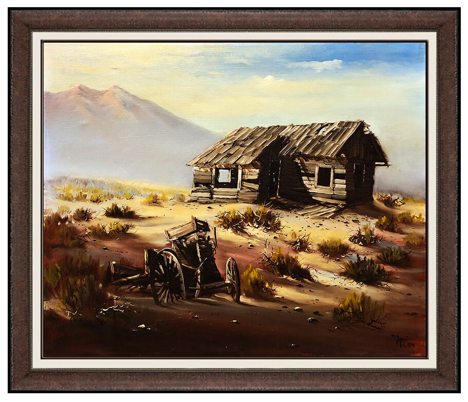 Buck McCain Original Oil Painting On Canvas Signed Western Mountain Landscape: This lot includes:Gallery COA. In-house shipping available (insurance and international shipping for an additional charge).Artist: Buck McCainTitle: Two Draw Jacks ShackMedium: Oil On CanvasSize: 20"
